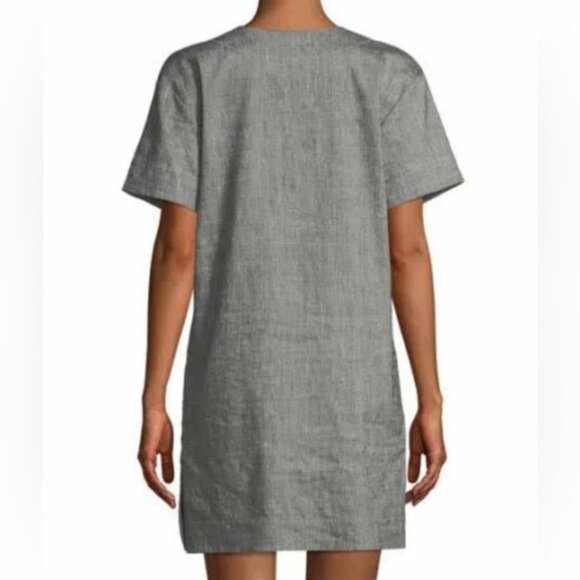 NWT Theory LINEN Blend SLIT FRONT SHIFT Sharkskin Crunch Mini Dress MEDIUM - Picture 4 of 15